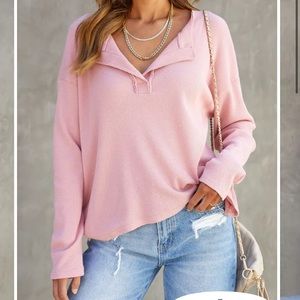 NEW vici Harriett cotton blend waffle knit long sleeve top XS Barbie pink